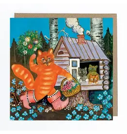 Ginger Cat and Kittens Greeting Card