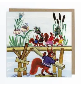 Red Squirrels on Bridge Greeting Card