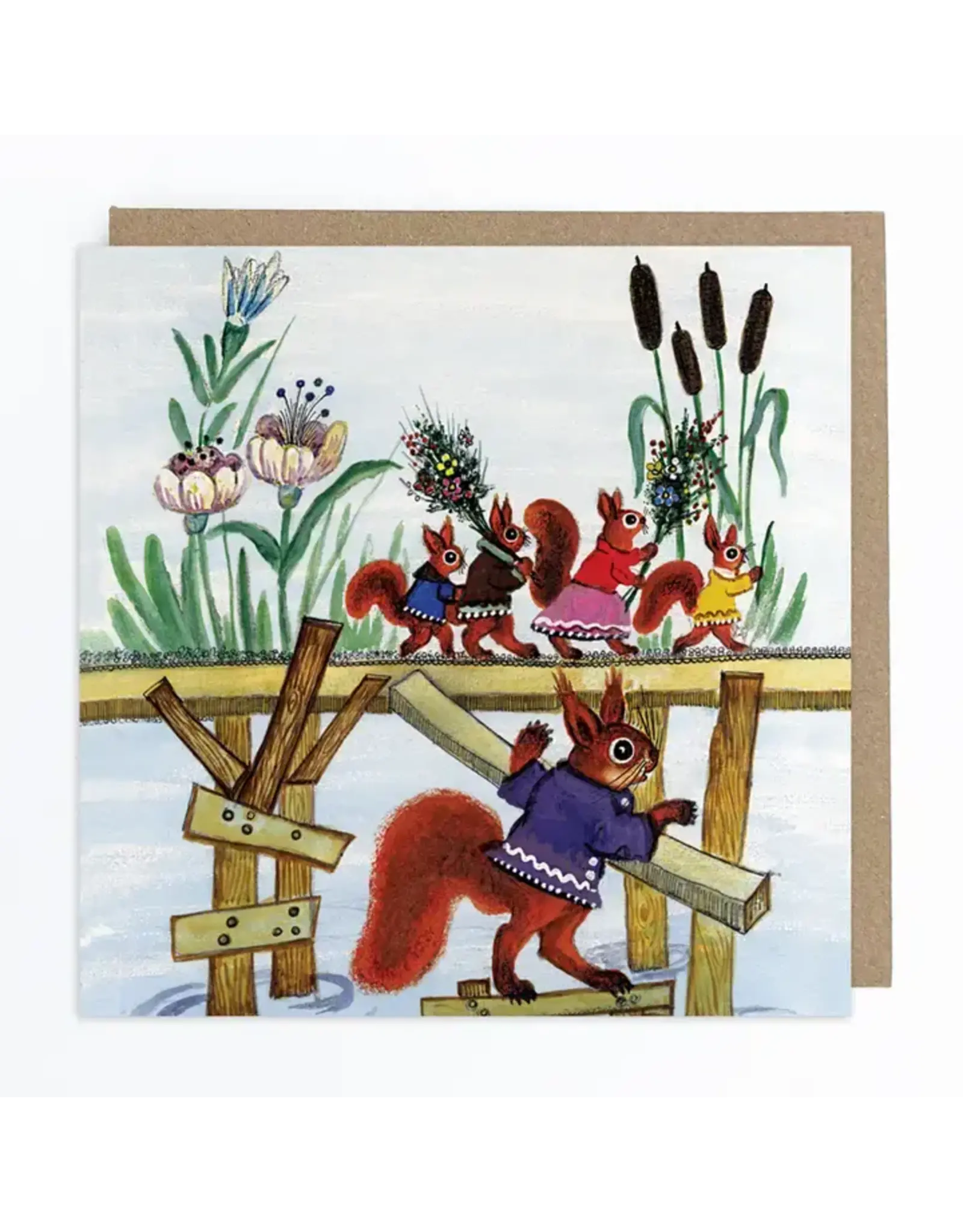 Red Squirrels on Bridge Greeting Card