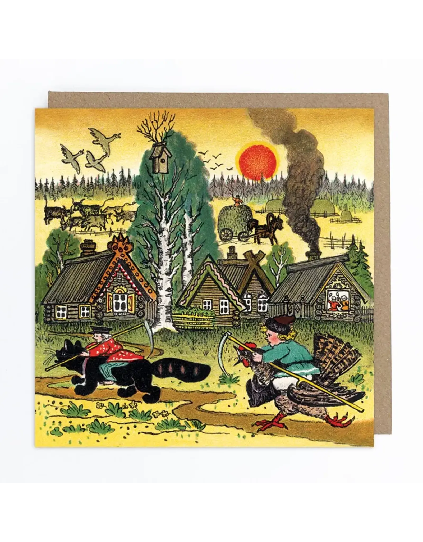 Riding a Chicken, Riding a Cat Greeting Card