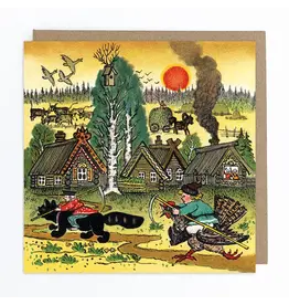 Riding a Chicken, Riding a Cat Greeting Card