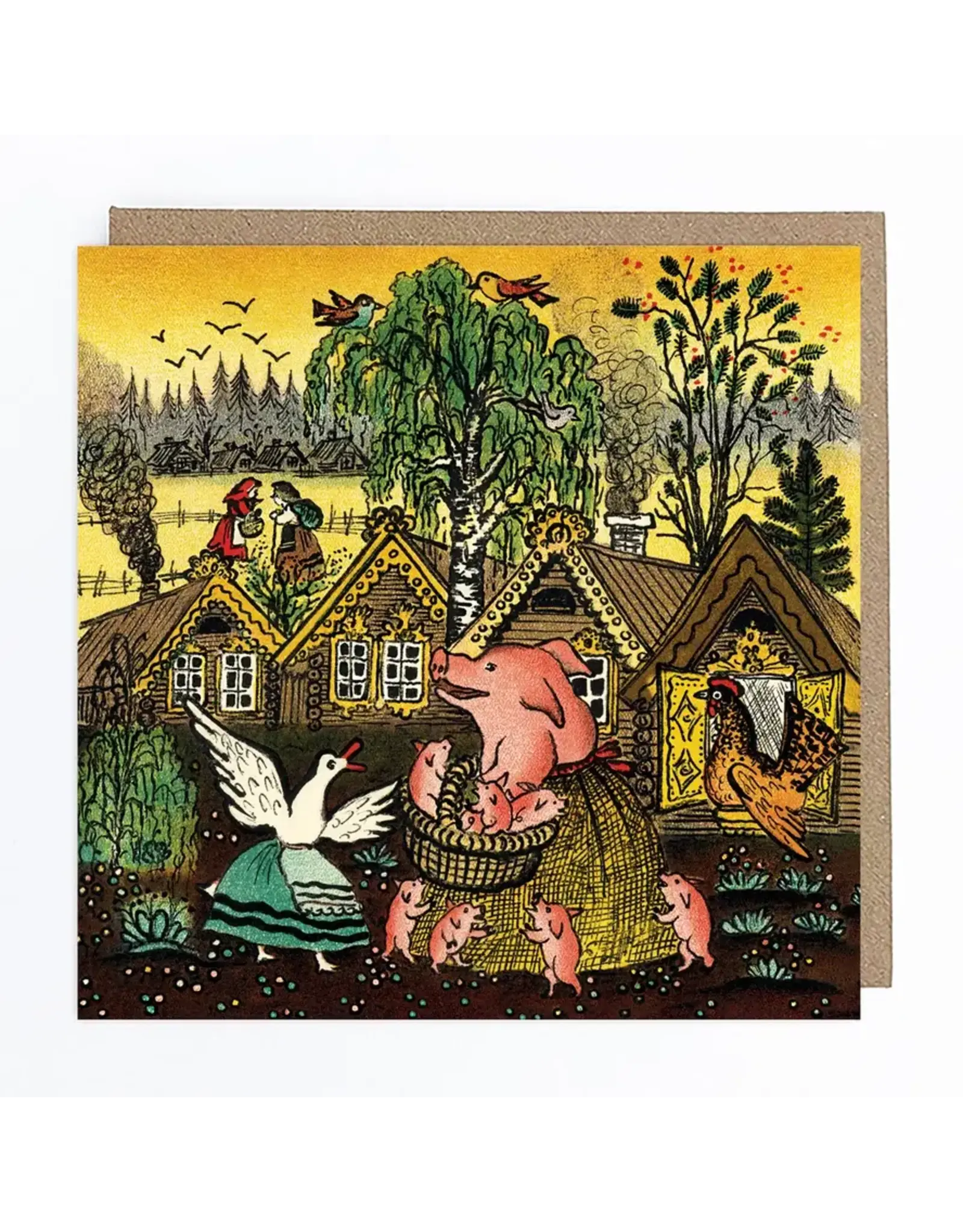 Pig and Duck Gossiping Greeting Card
