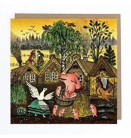 Pig and Duck Gossiping Greeting Card