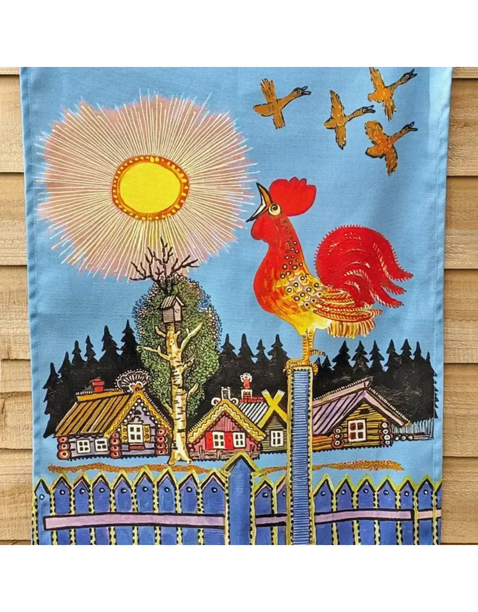 Folk Art Rooster Organic Cotton Tea Towel