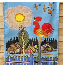 Folk Art Rooster Organic Cotton Tea Towel