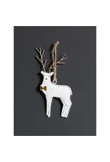 White Iron Deer Ornament with Golden Bowtie