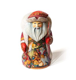 Master Artist Carved Russian Wood Santa with Folk Painting