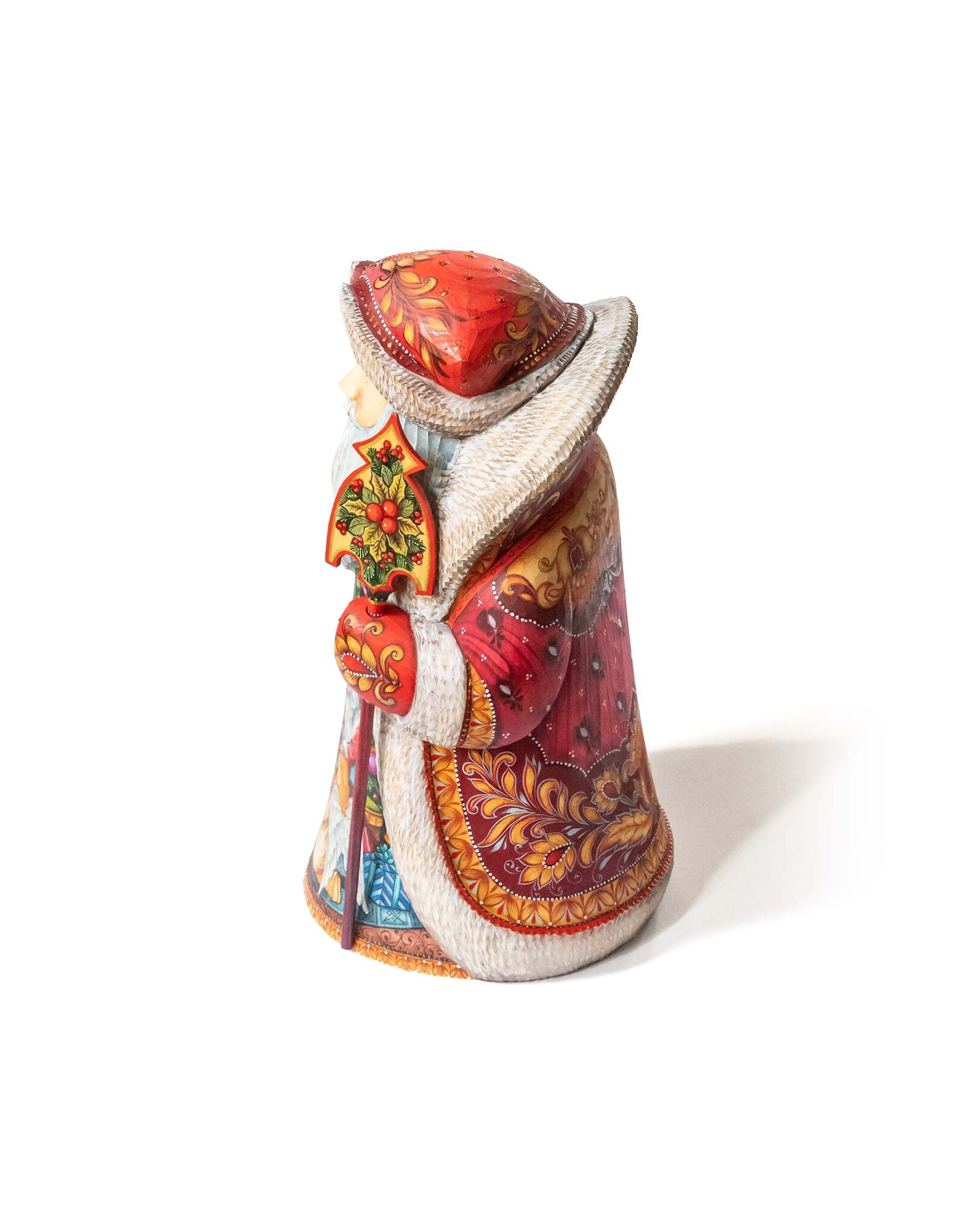 Master Artist Carved Russian Wood Santa with Folk Painting