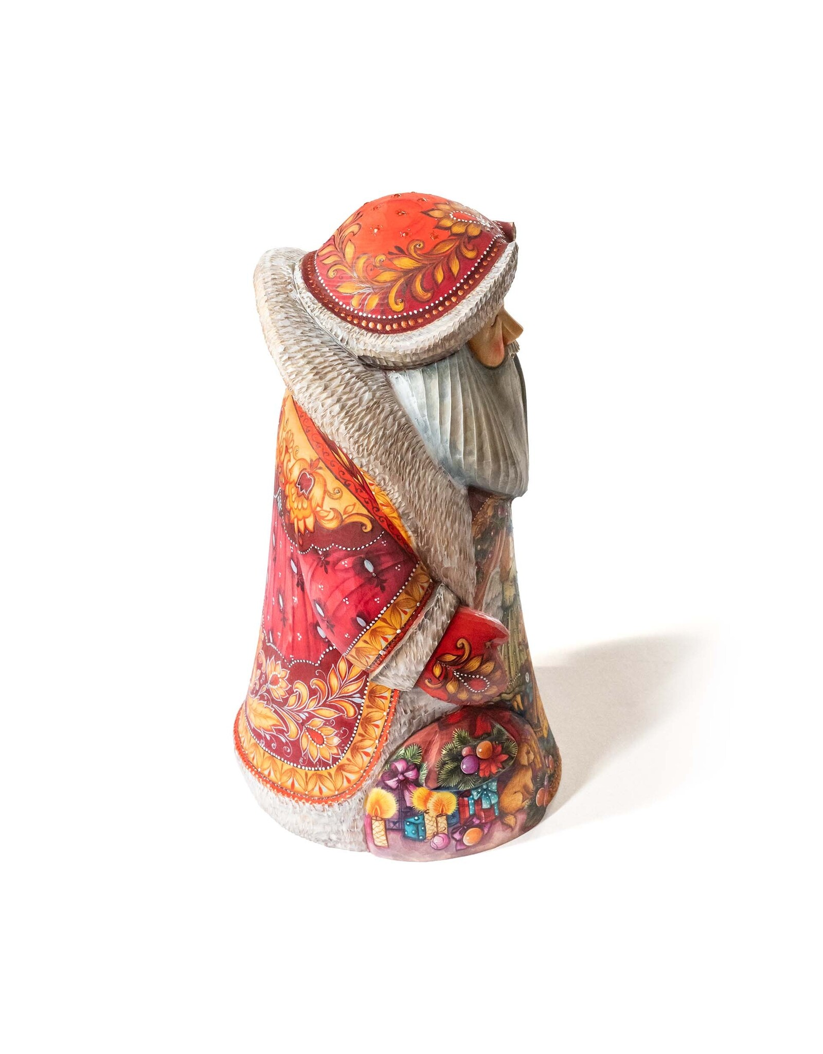 Master Artist Carved Russian Wood Santa with Folk Painting
