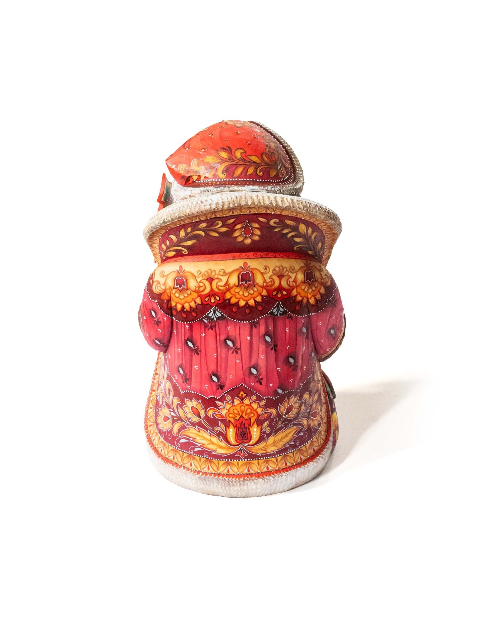 Master Artist Carved Russian Wood Santa with Folk Painting