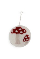 Felted Wool White Ball with Mushrooms Ornament