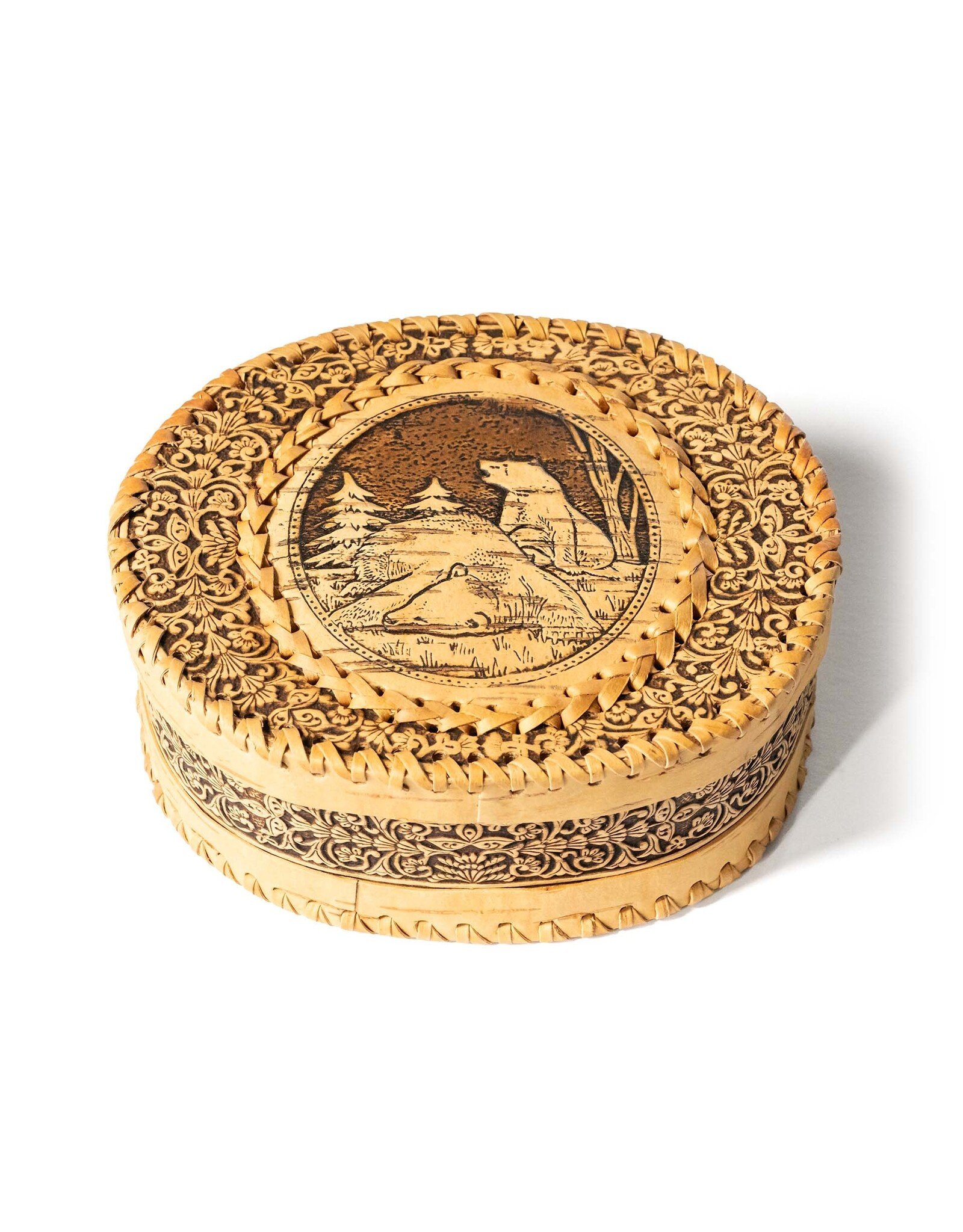 Hand Carved Birch Box with Bears