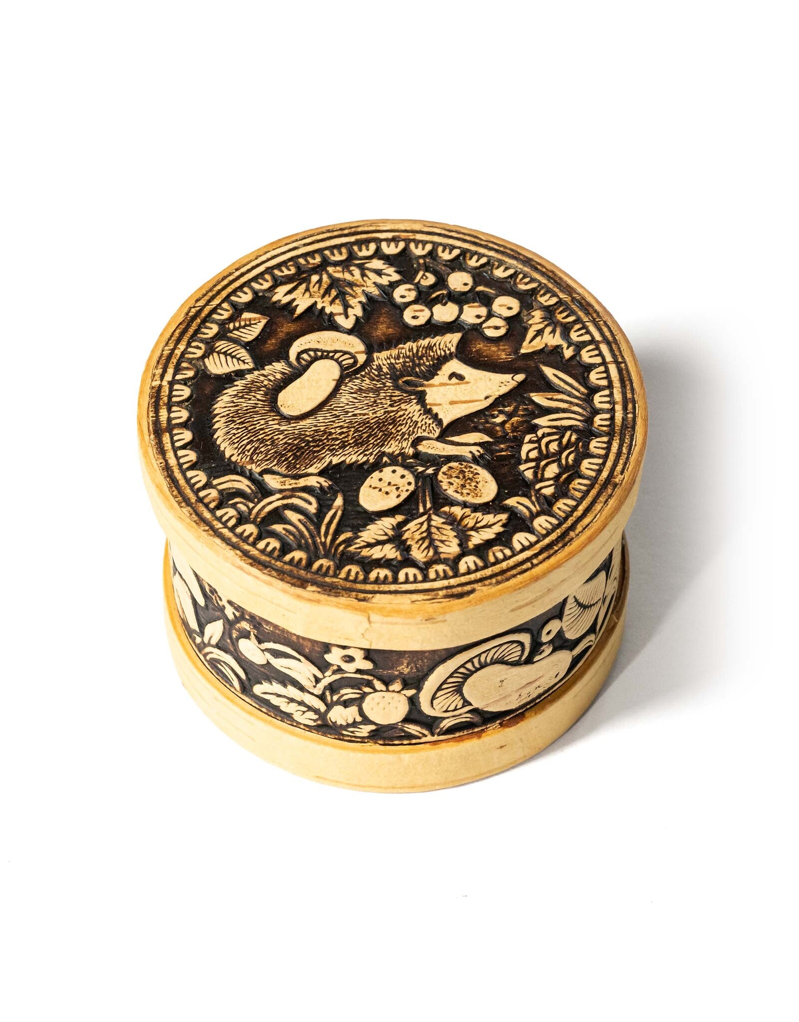 Birch Box with Hedgehog and Mushrooms