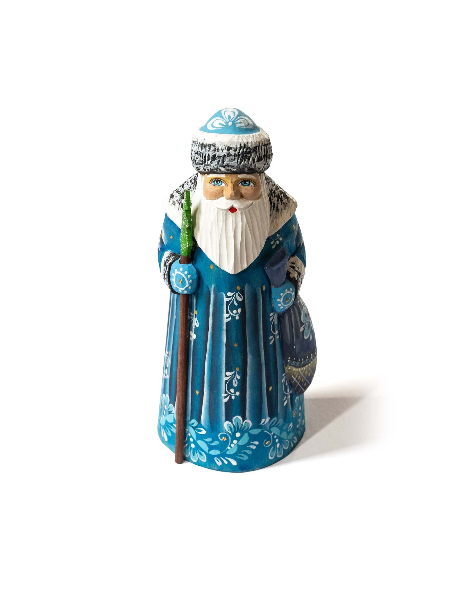 Hand Carved Grandfather Frost with Blue Coat