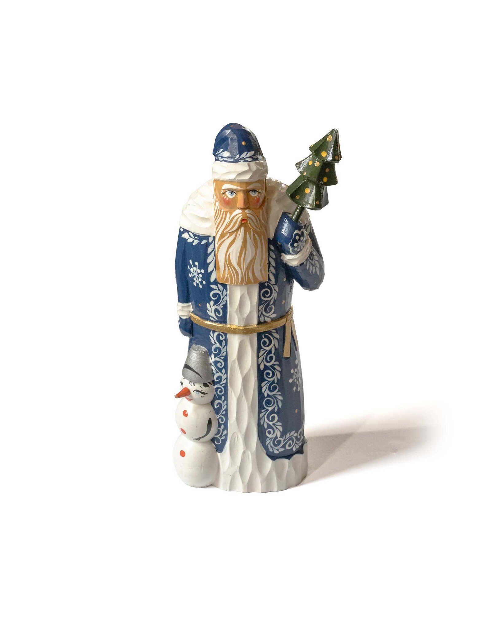 Hand Carved Grandfather Frost with Tree and Snowman