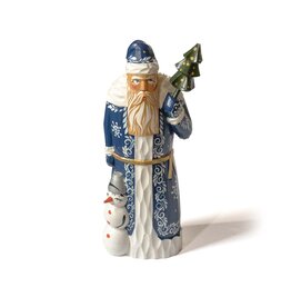 Hand Carved Grandfather Frost with Tree and Snowman