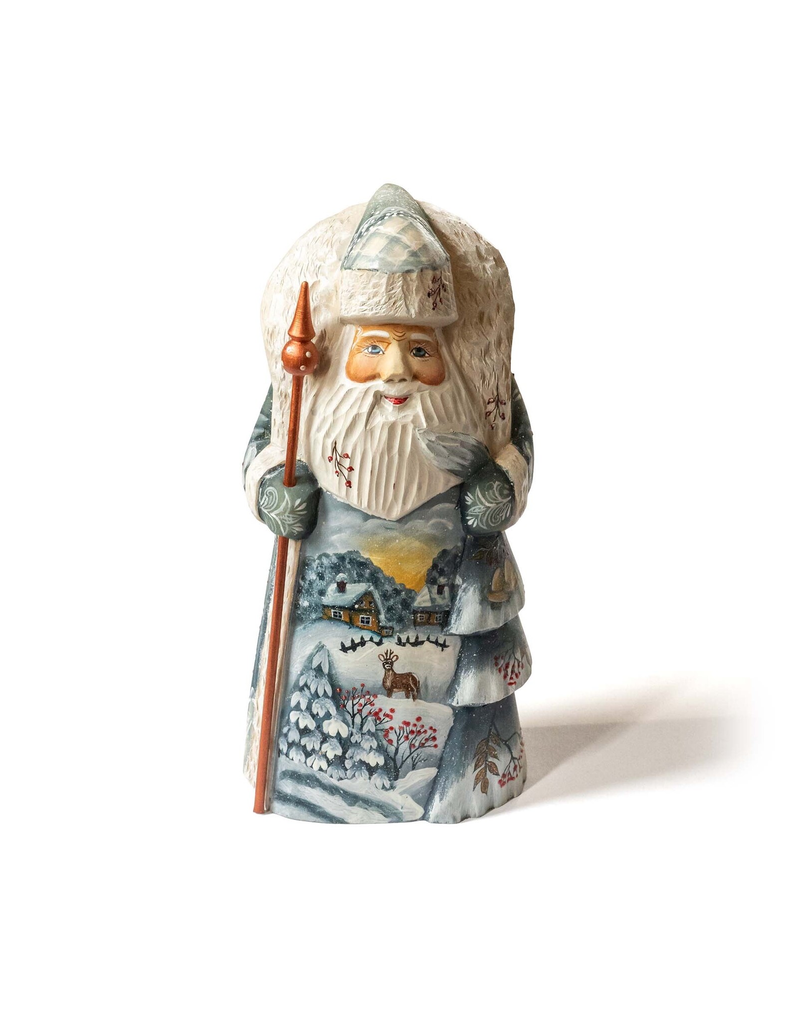 Hand Carved Grandfather Frost with Winter Hillside