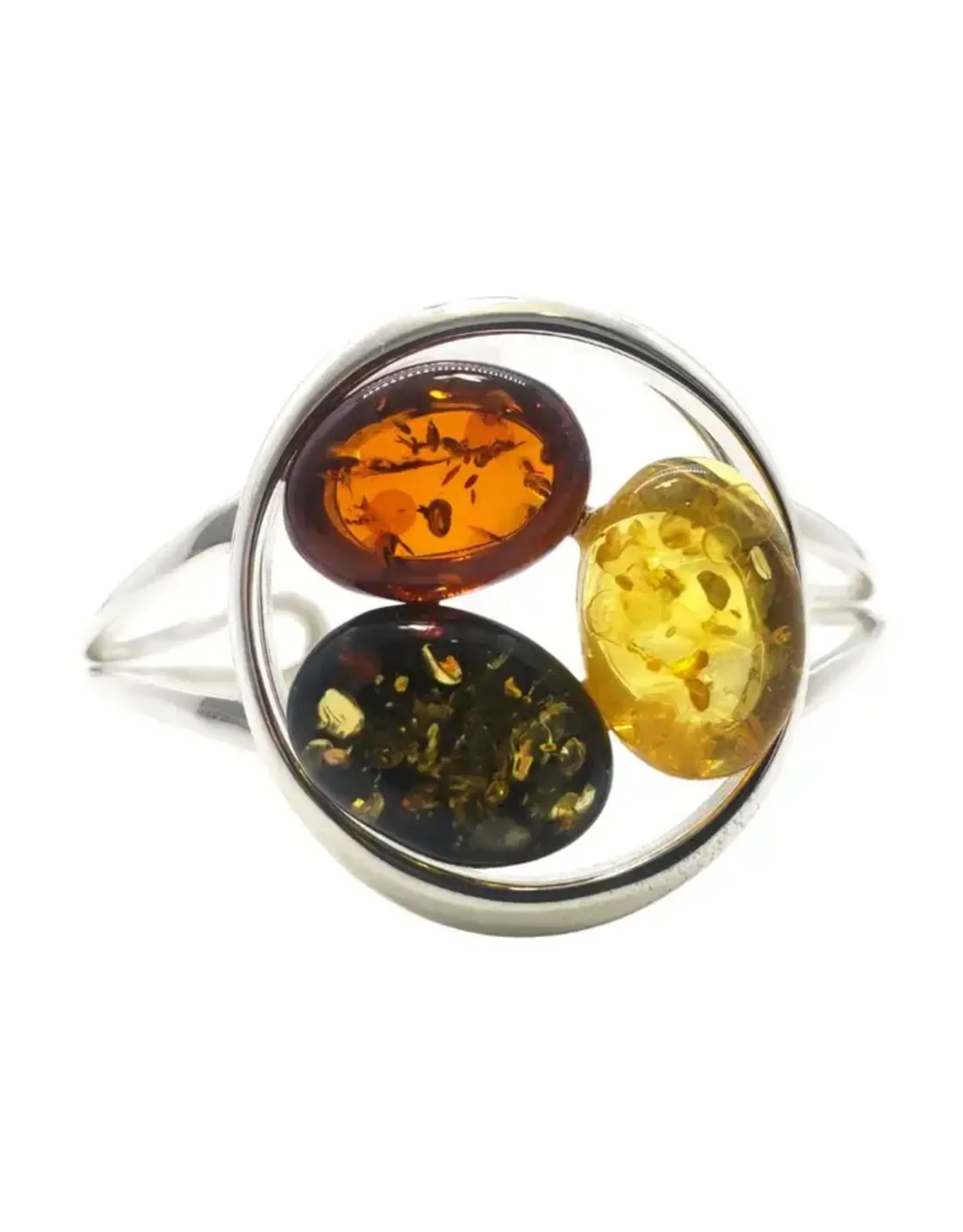 Multi-Color Amber Silver Cuff Bracelet