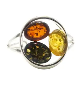 Multi-Color Amber Silver Cuff Bracelet