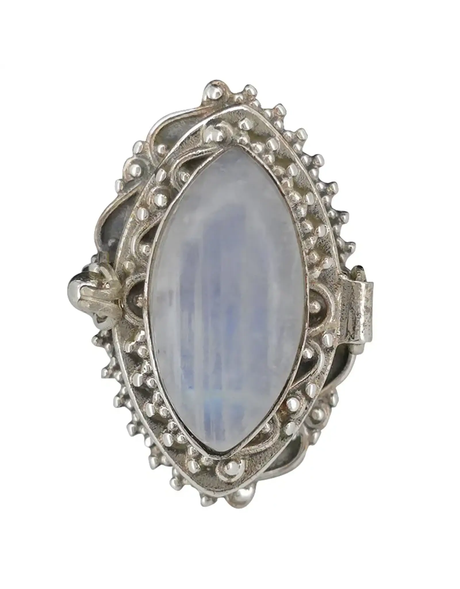 Moonstone Silver Locket Poison Ring Size 8