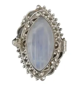 Moonstone Silver Locket Poison Ring Size 8