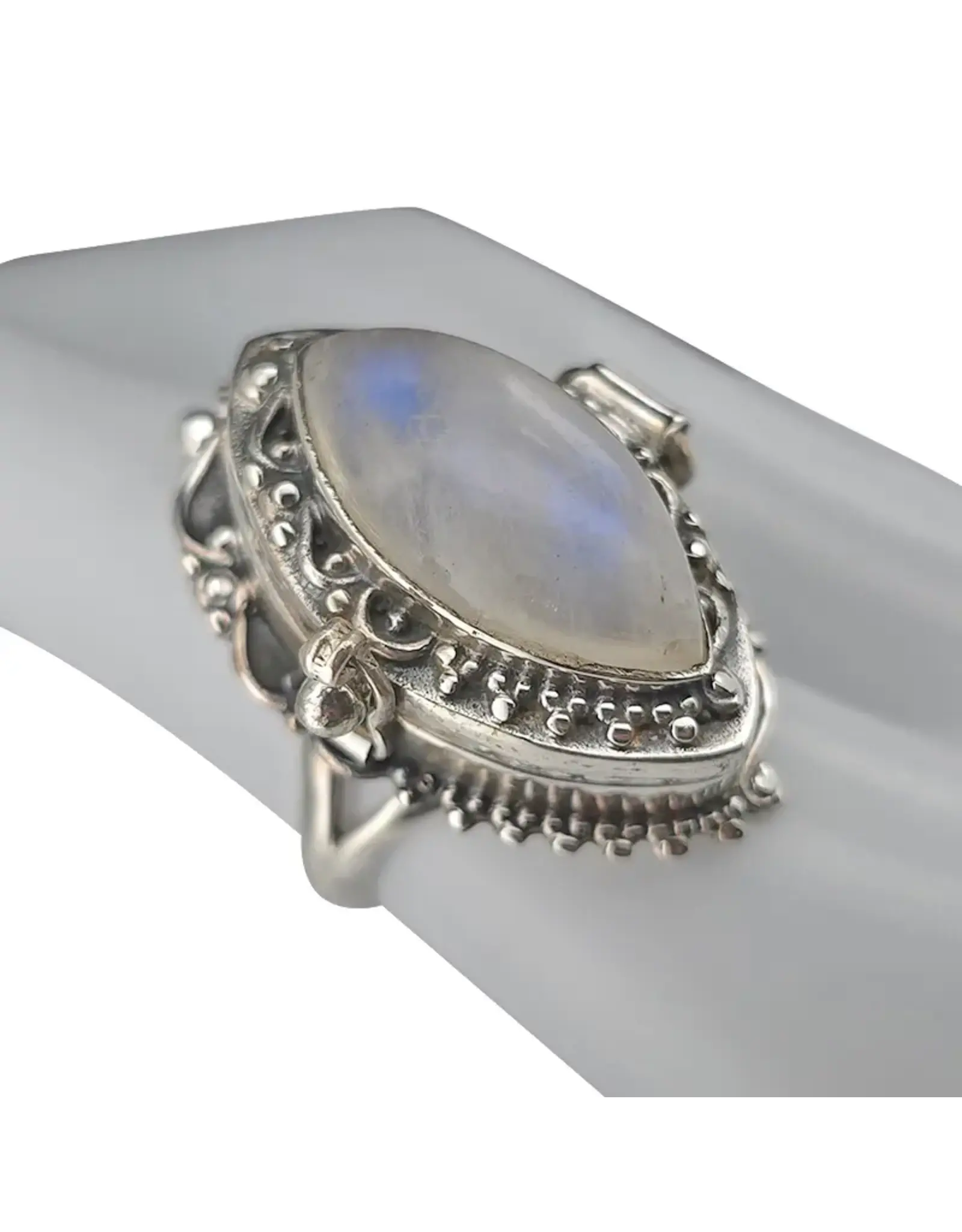Moonstone Silver Locket Poison Ring Size 8