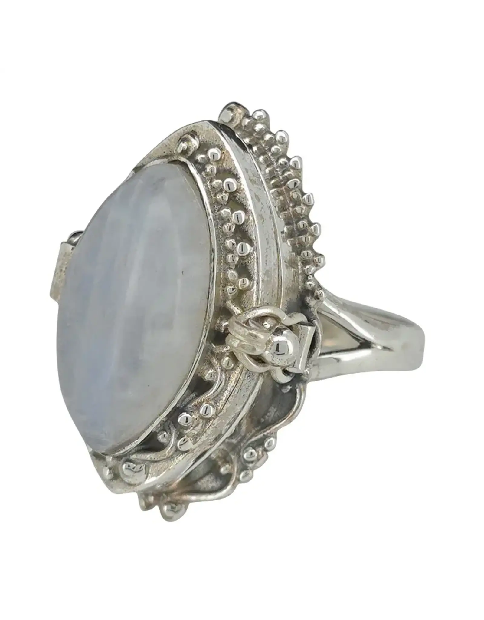 Moonstone Silver Locket Poison Ring Size 8