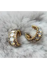 Big Stone Huggies Vintage Style Hoop Earrings