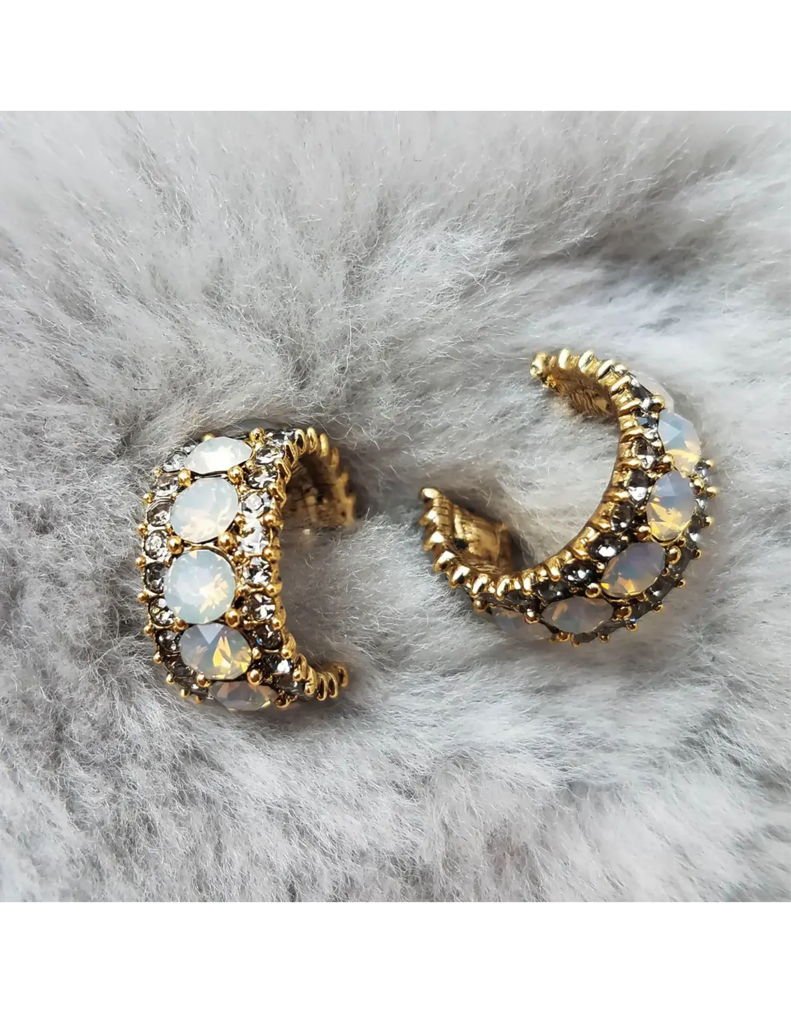 Big Stone Huggies Vintage Style Hoop Earrings