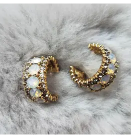 Big Stone Huggies Vintage Style Hoop Earrings