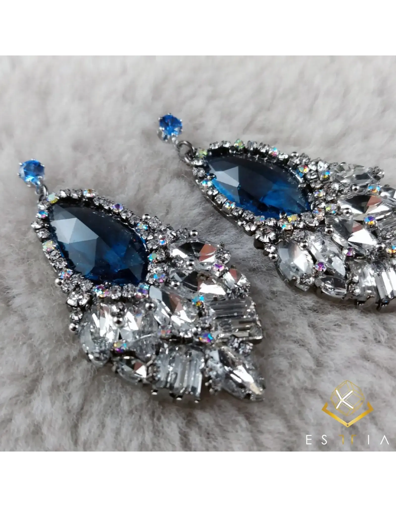 Monaco Swarovski Crystal Dangle Earrings Blue