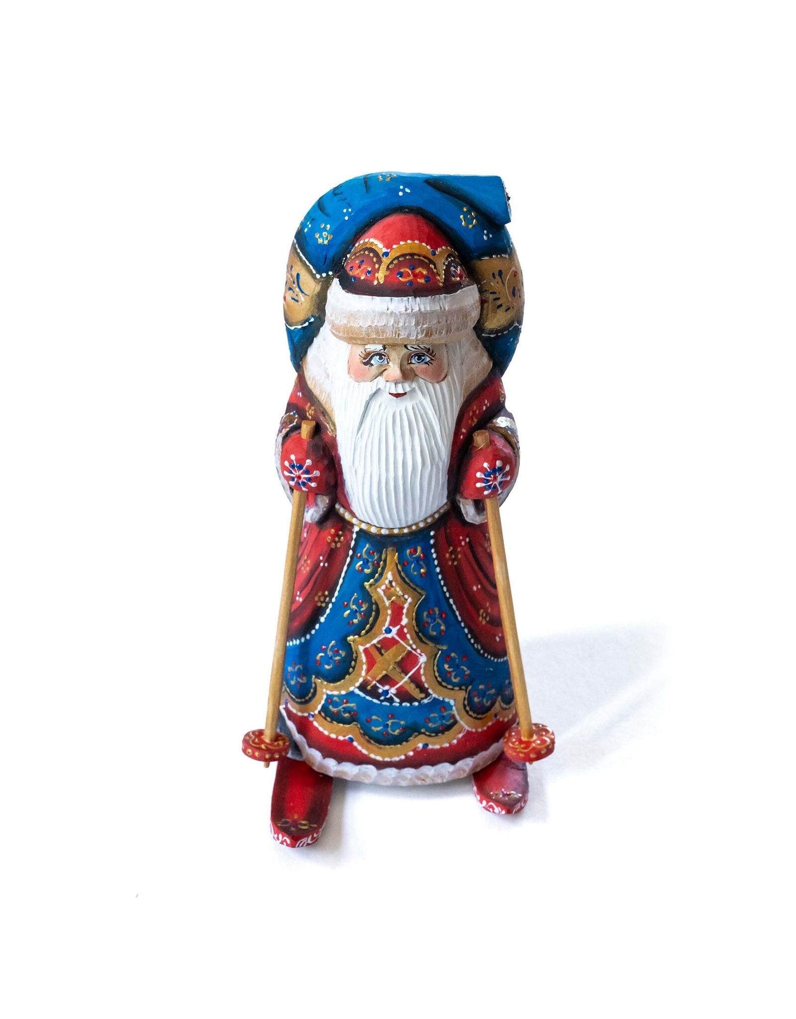 Hand Carved Russian Grandfather Frost on Skis