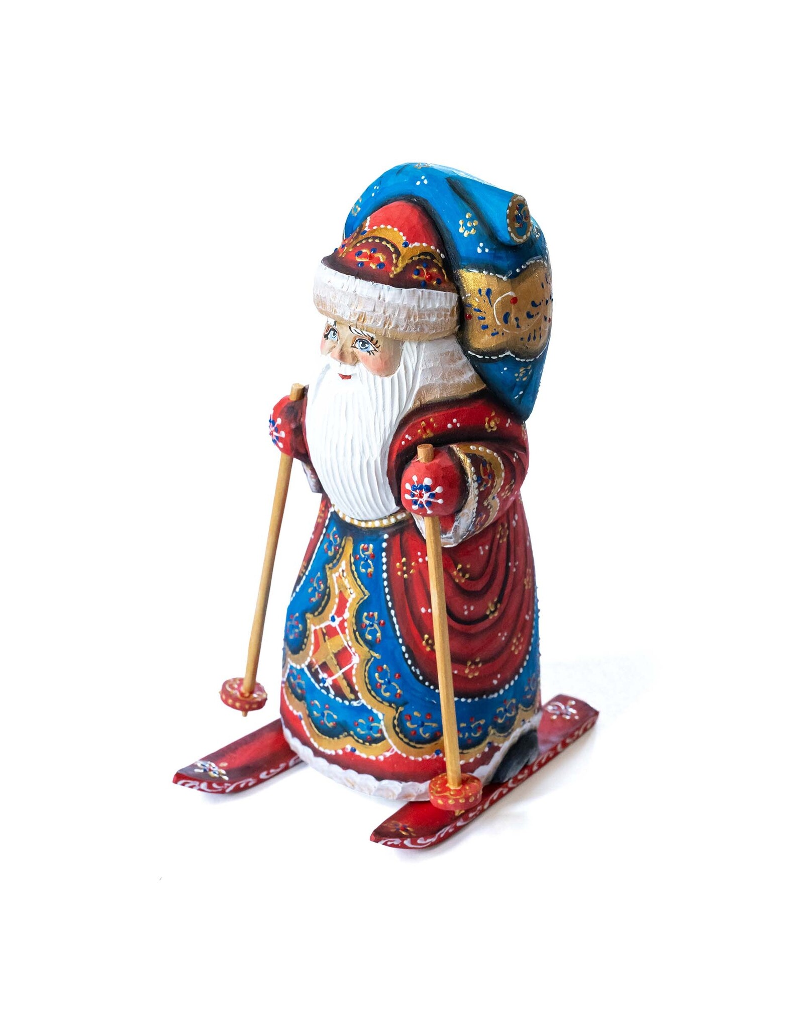 Hand Carved Russian Grandfather Frost on Skis