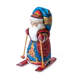 Hand Carved Russian Grandfather Frost on Skis