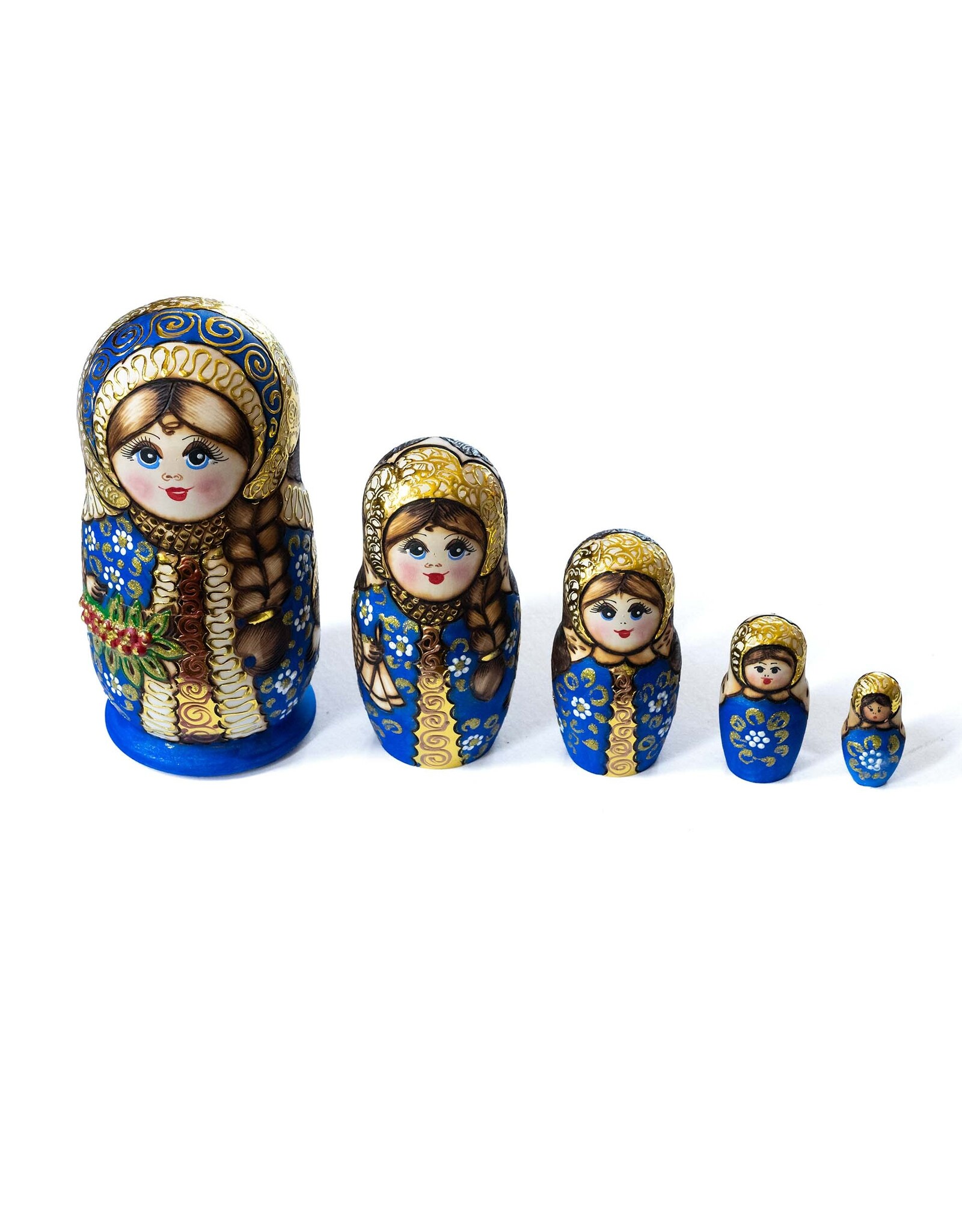 Holiday Matryoshka with Berries in Blue 5 Pc