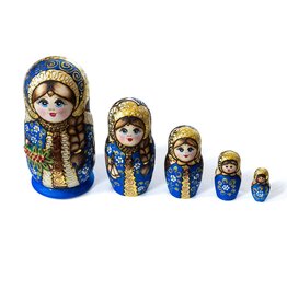 Holiday Matryoshka with Berries in Blue 5 Pc