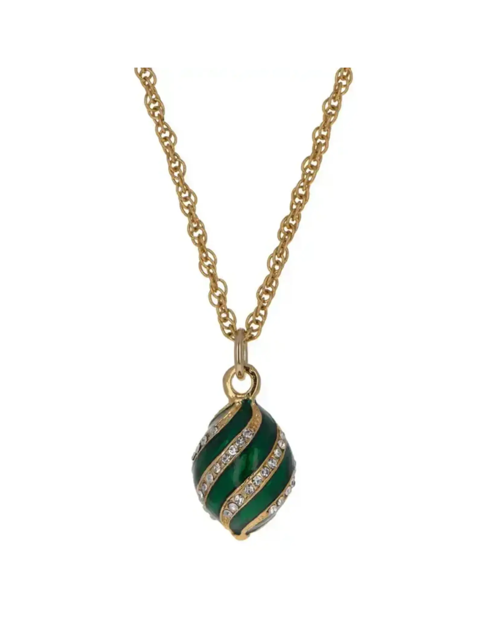 Royal Elegance Green Enamel & Crystal Egg Pendant Necklace