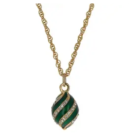 Royal Elegance Green Enamel & Crystal Egg Pendant Necklace