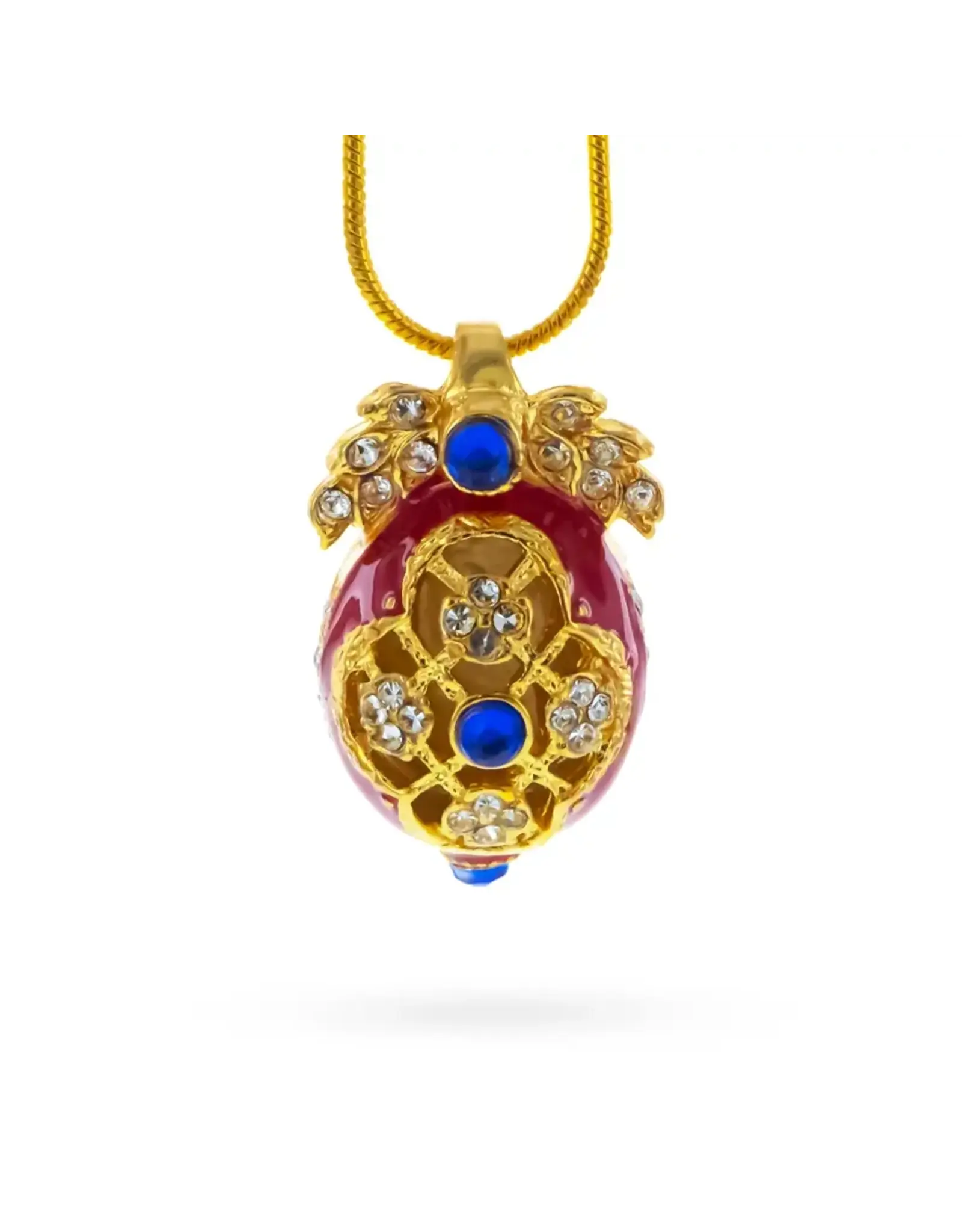Red Enamel Cut Out Egg Pendant Necklace