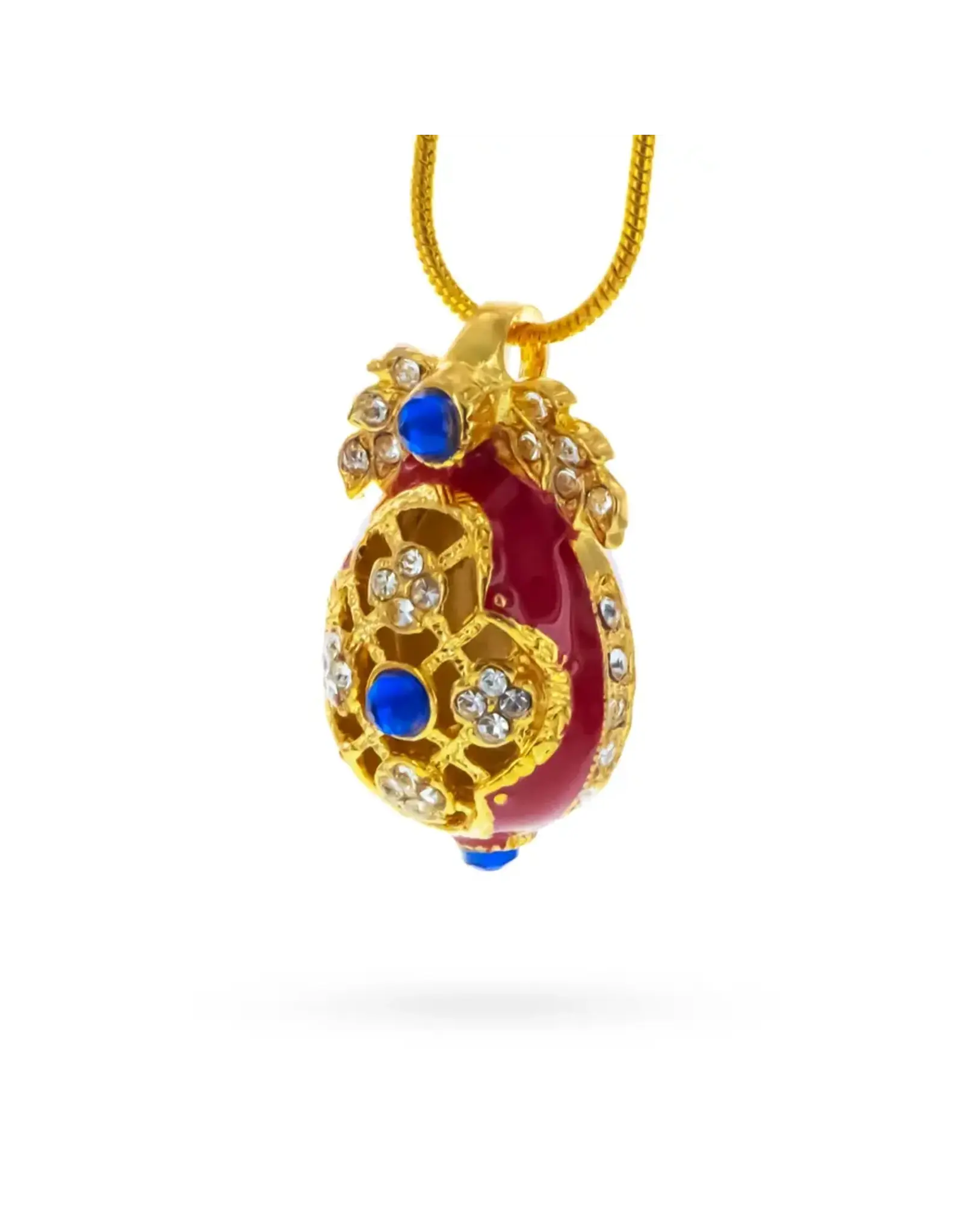 Red Enamel Cut Out Egg Pendant Necklace