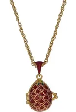 Lattice on Red Enamel with Heart Charm Egg Pendant