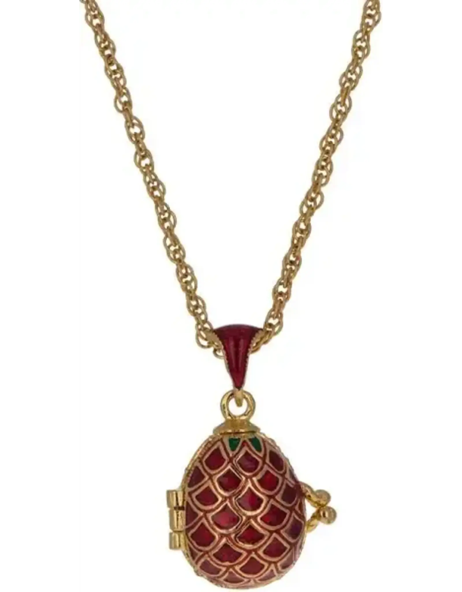 Lattice on Red Enamel with Heart Charm Egg Pendant
