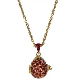 Lattice on Red Enamel with Heart Charm Egg Pendant