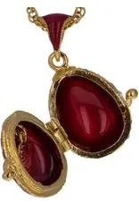 Lattice on Red Enamel with Heart Charm Egg Pendant