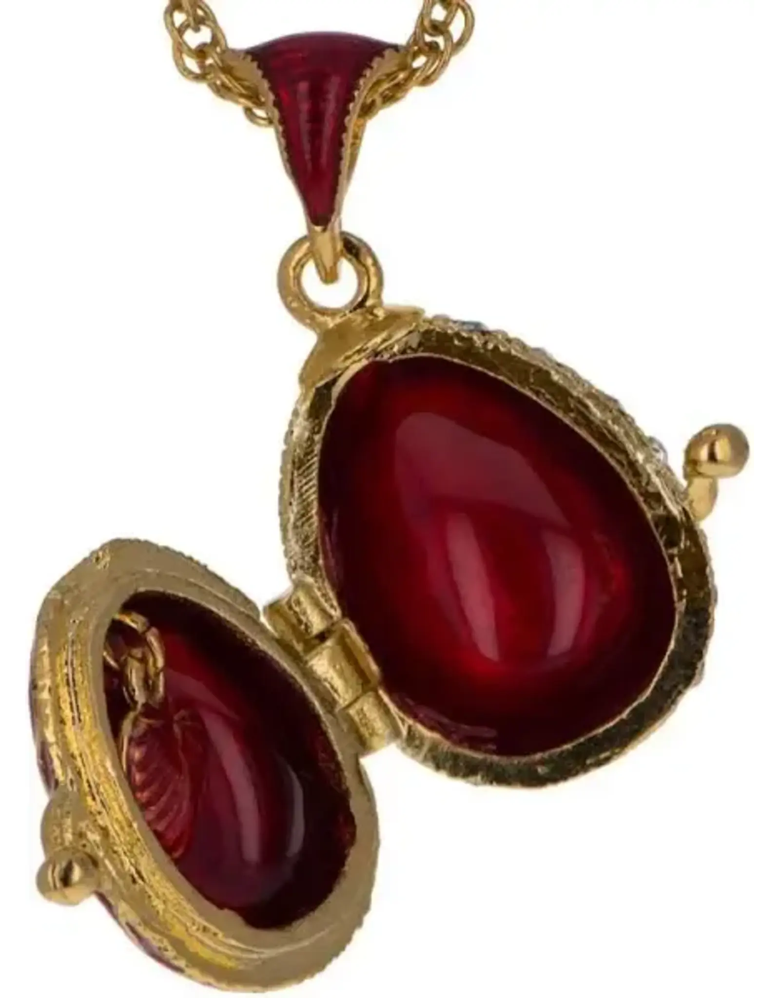Lattice on Red Enamel with Heart Charm Egg Pendant