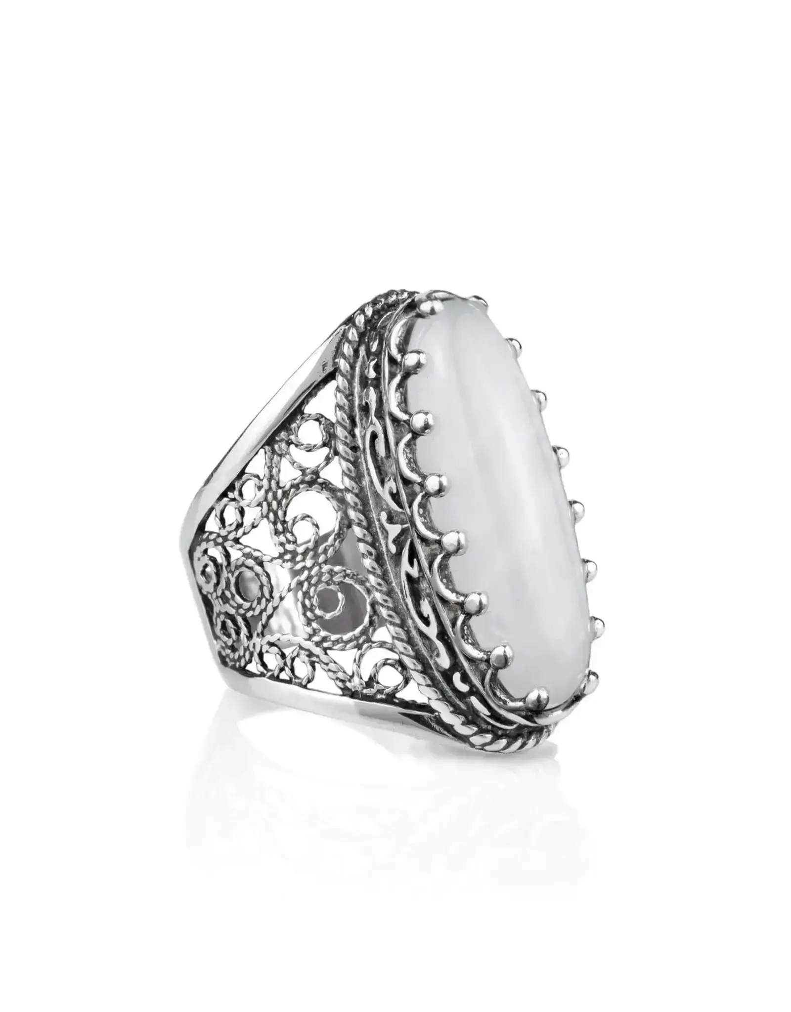 Filigree Art Mother of Pearl Gemstone Ring Size 7