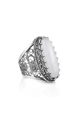 Filigree Art Mother of Pearl Gemstone Ring Size 9