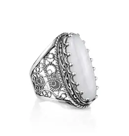 Filigree Art Mother of Pearl Gemstone Ring Size 9