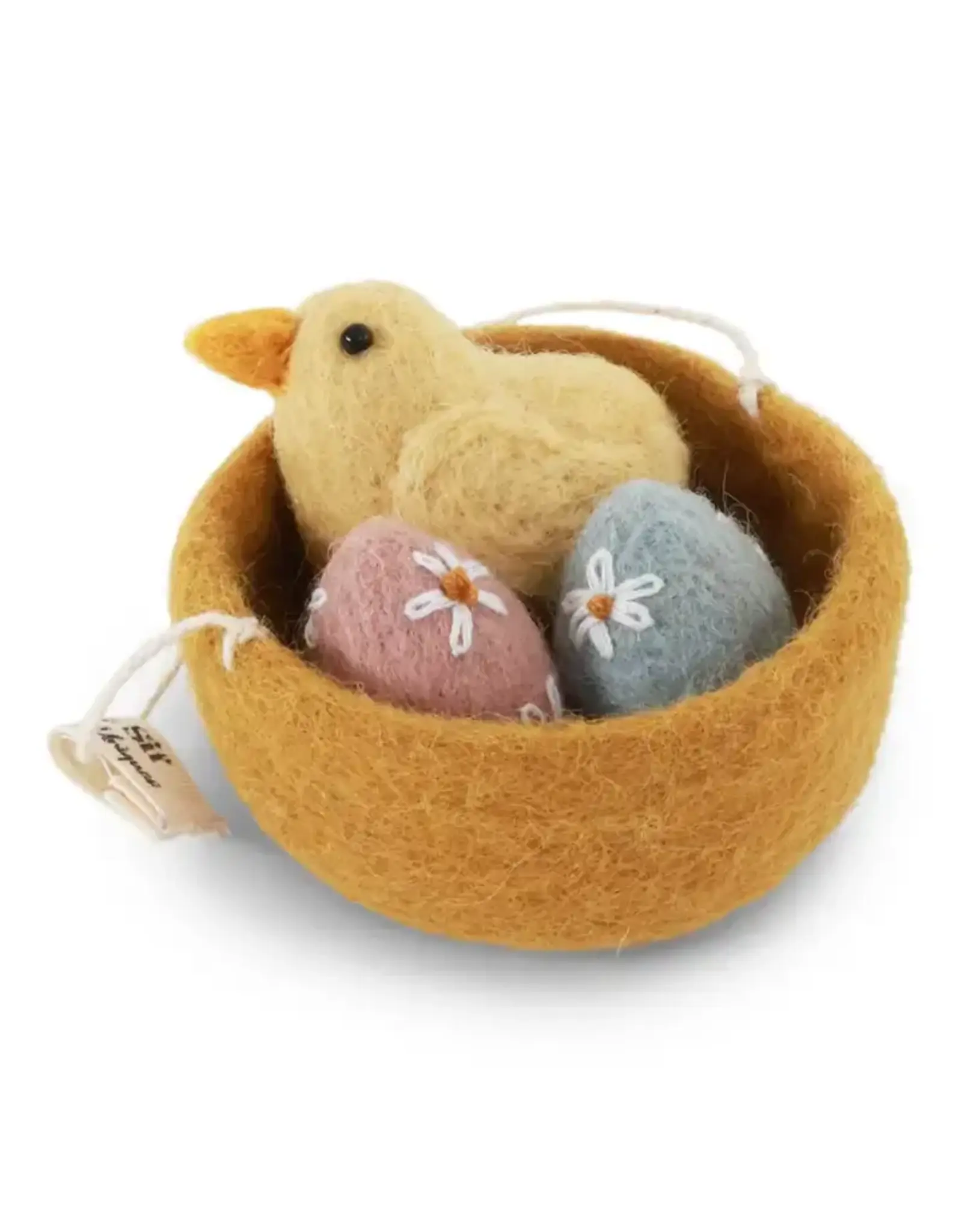 Felted Wool Nest with Eggs and Chick Ornament
