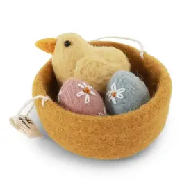 Felted Wool Nest with Eggs and Chick Ornament